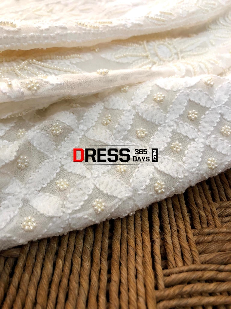 Ivory Pearl & Chikankari Hand Embroidered Saree