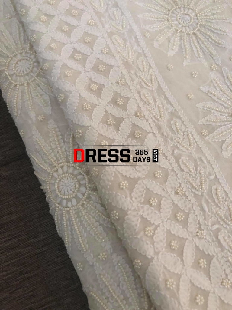 Ivory Pearl & Chikankari Hand Embroidered Saree