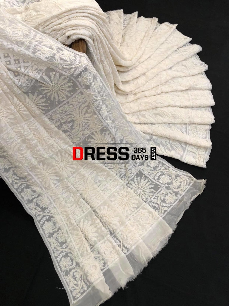 Ivory Pearl & Chikankari Hand Embroidered Saree