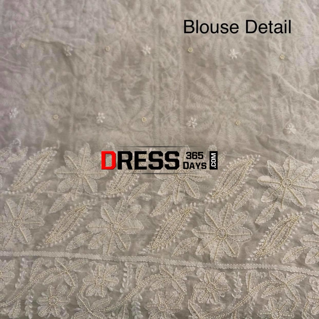 Ivory Pearl & Chikankari Hand Embroidered Saree