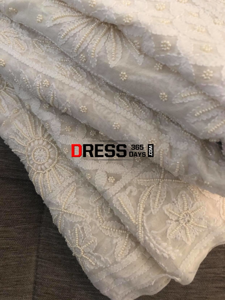 Ivory Pearl & Chikankari Hand Embroidered Saree