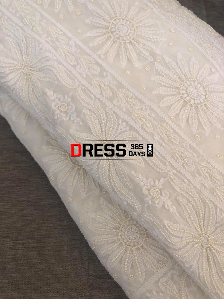 Ivory Pearl & Chikankari Hand Embroidered Saree