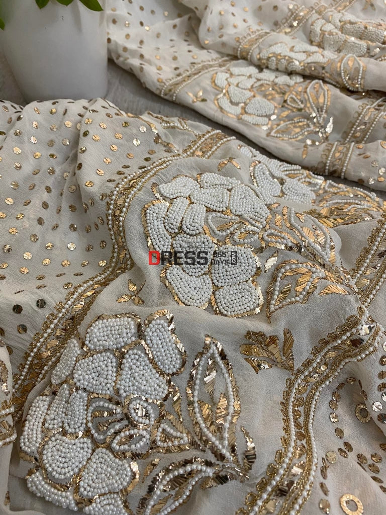Ivory Pearl & Kamdani Lehenga Set Chikankari