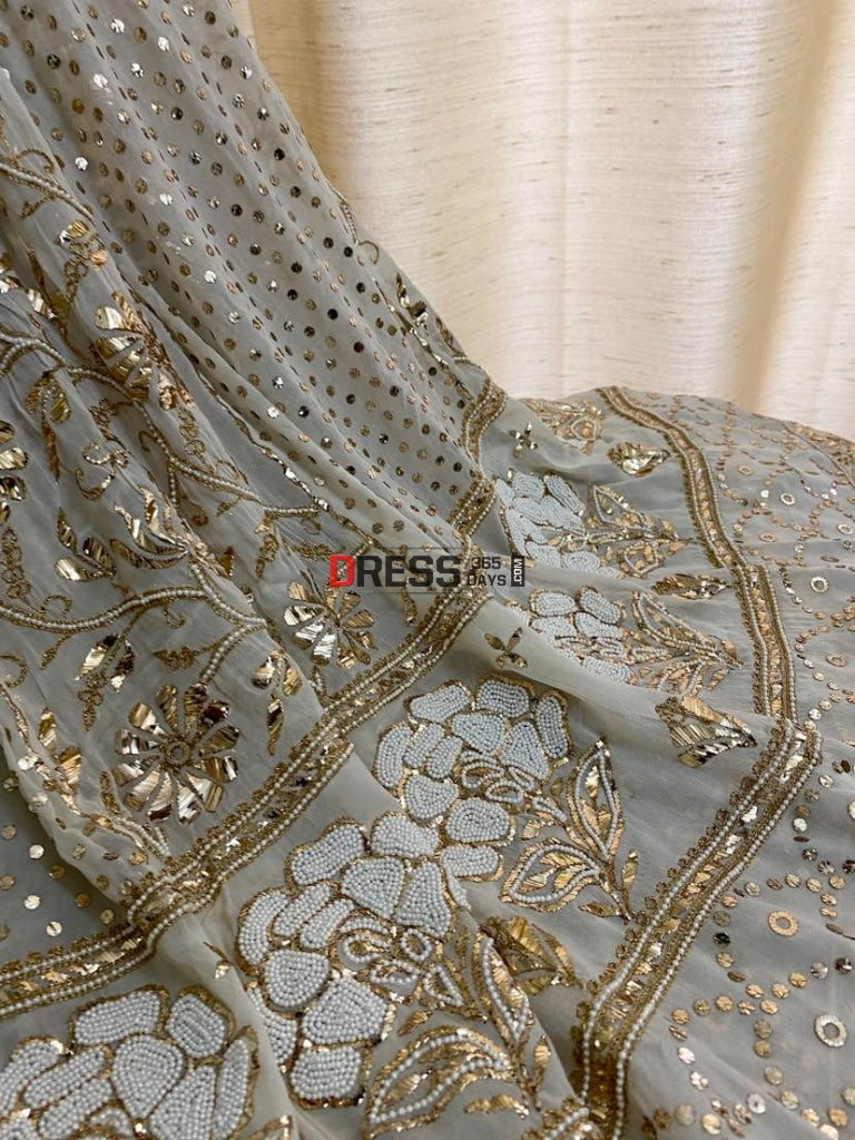Ivory Pearl & Kamdani Lehenga Set Chikankari