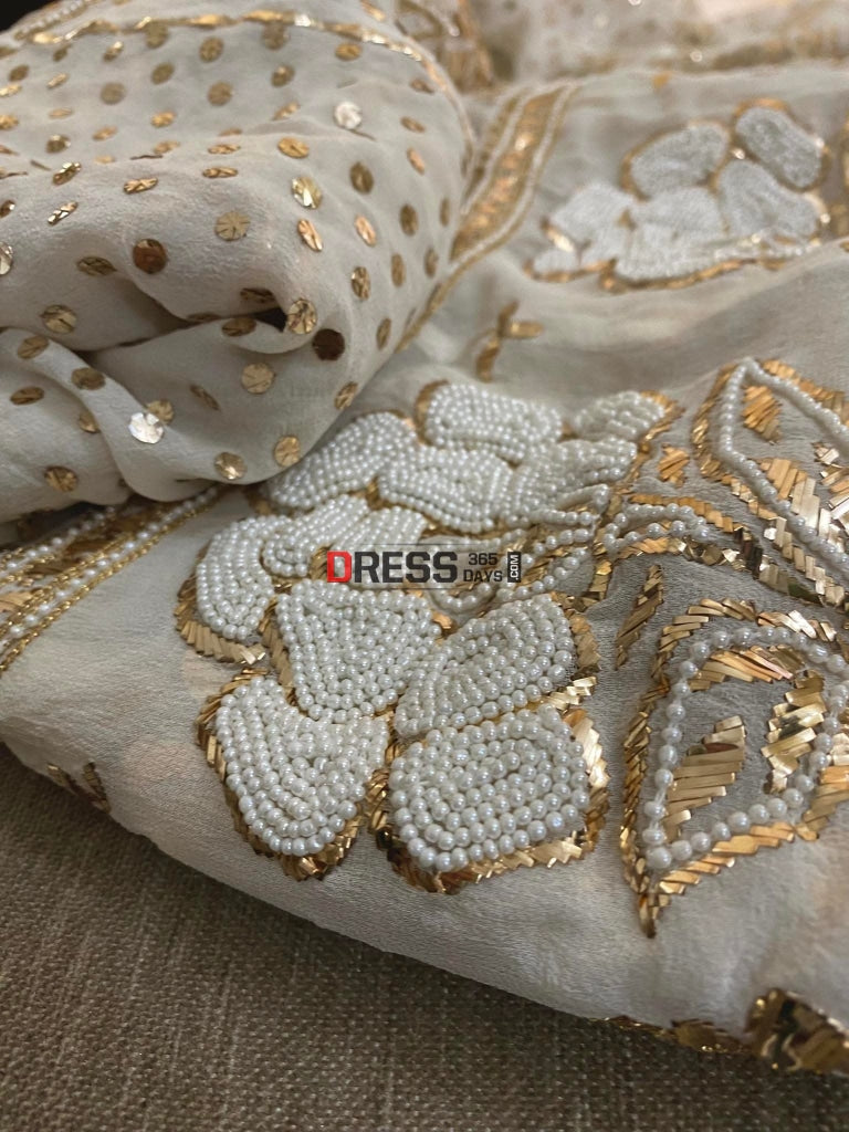 Ivory Pearl & Kamdani Lehenga Set Chikankari