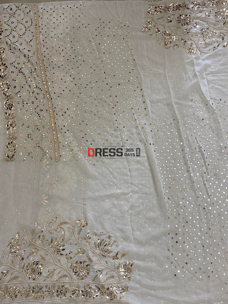 Ivory Pearl & Kamdani Lehenga Set Chikankari