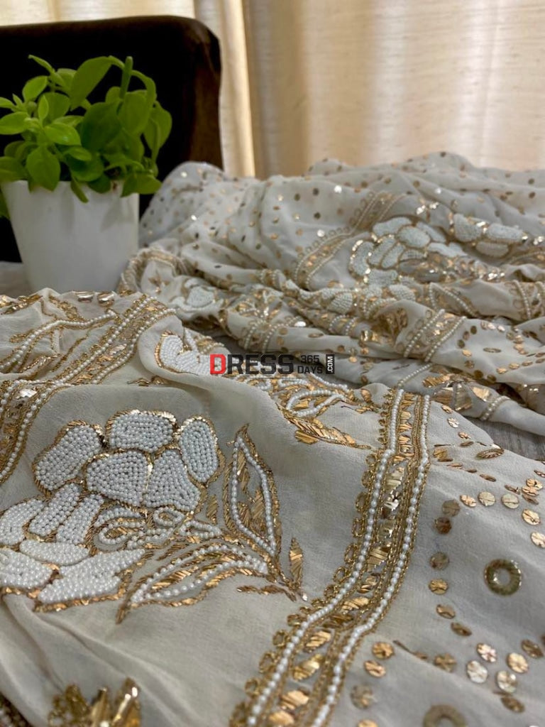 Ivory Pearl & Kamdani Lehenga Set Chikankari