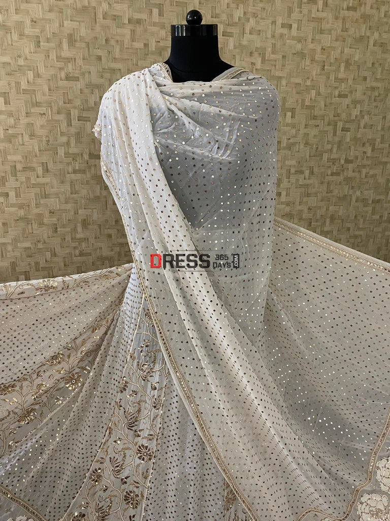 Ivory Pearl & Kamdani Lehenga Set Chikankari