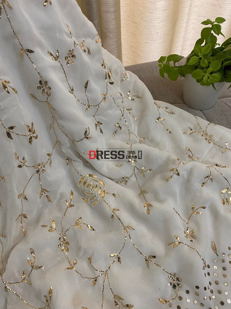 Ivory Pearl & Kamdani Saree Chikankari