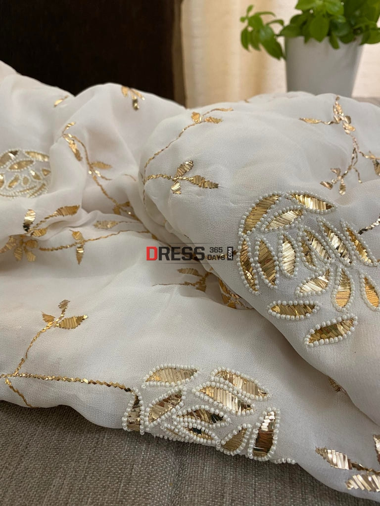 Ivory Pearl & Kamdani Saree Chikankari