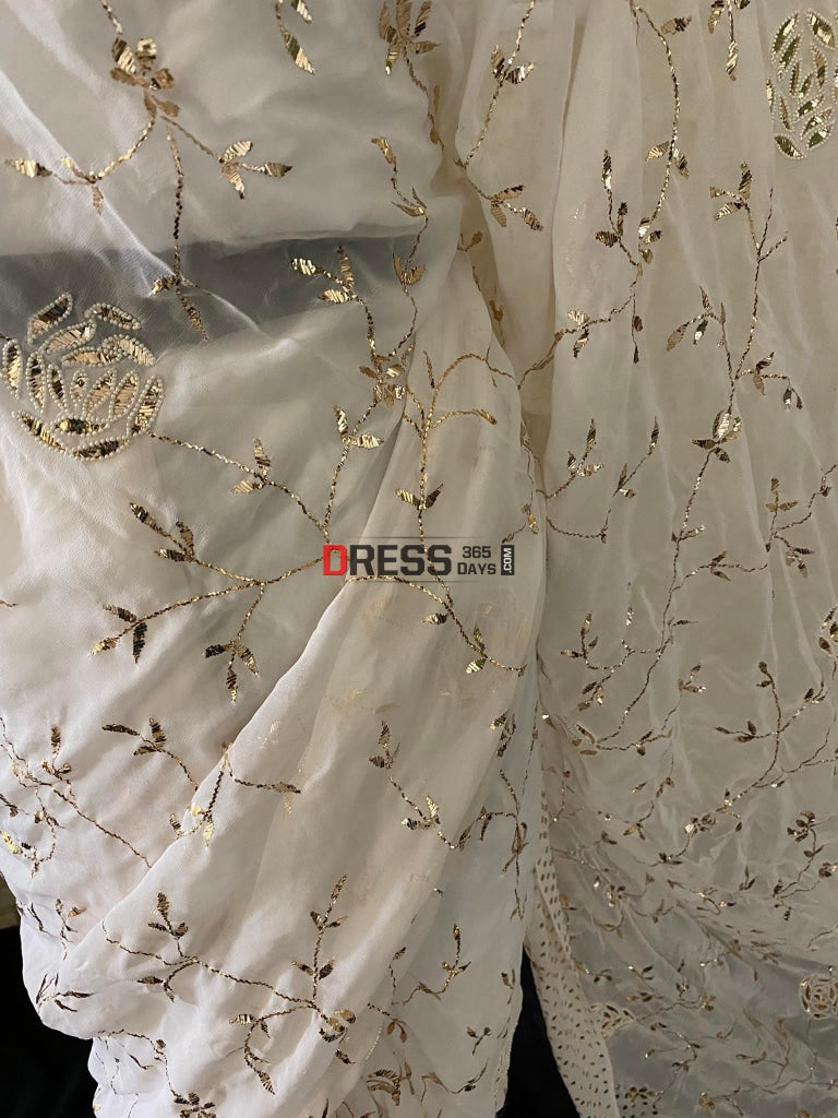 Ivory Pearl & Kamdani Saree Chikankari