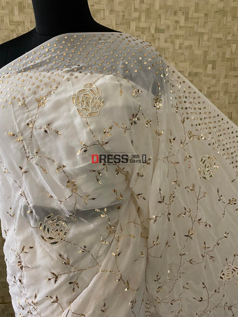 Ivory Pearl & Kamdani Saree Chikankari