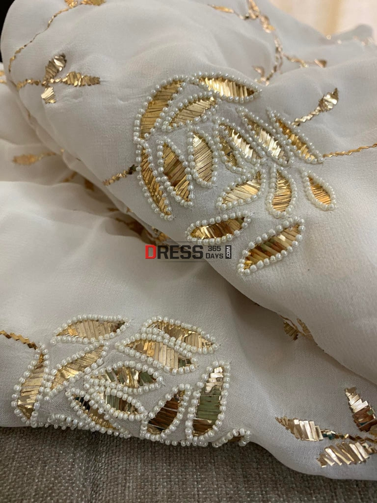 Ivory Pearl & Kamdani Saree Chikankari
