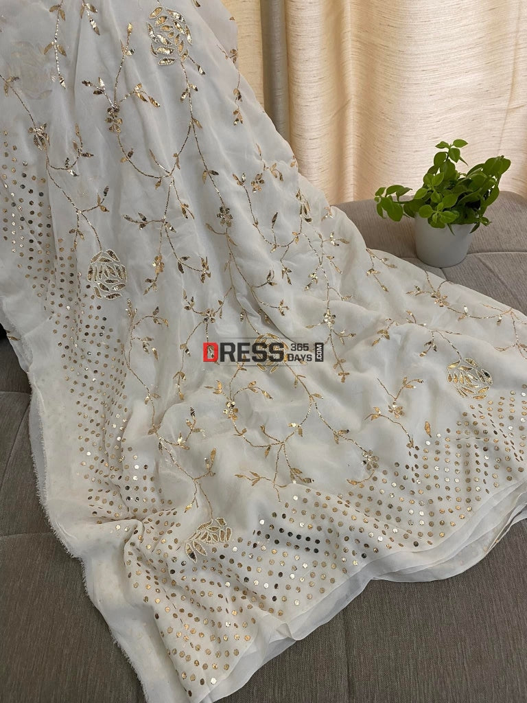 Ivory Pearl & Kamdani Saree Chikankari