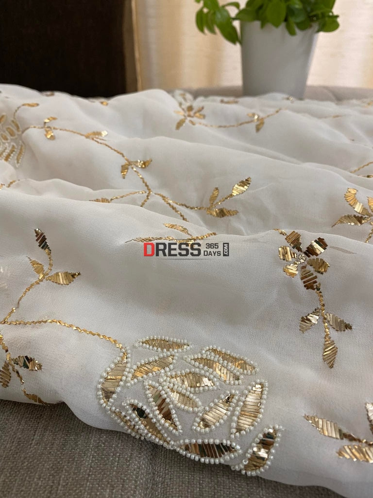 Ivory Pearl & Kamdani Saree Chikankari