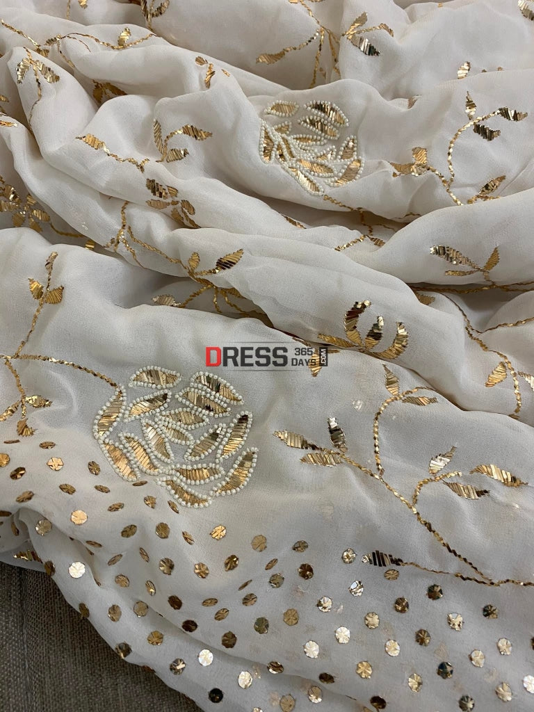 Ivory Pearl & Kamdani Saree Chikankari