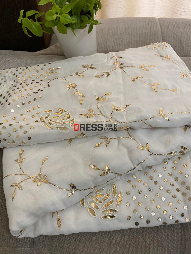 Ivory Pearl & Kamdani Saree Chikankari