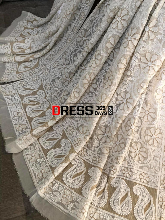 Ivory Pearl & Zari Chikankari Dupatta