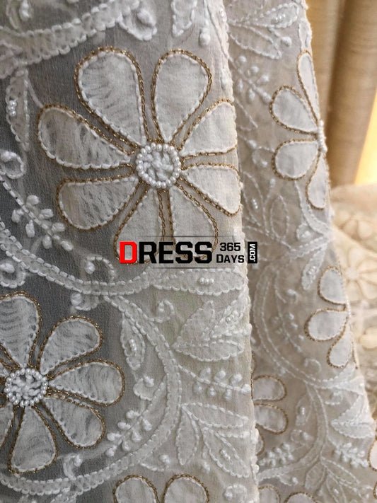 Ivory Pearl & Zari Chikankari Dupatta