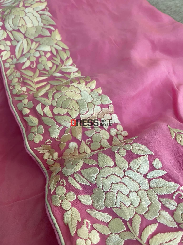 Ivory & Pink Parsi Gara Saree