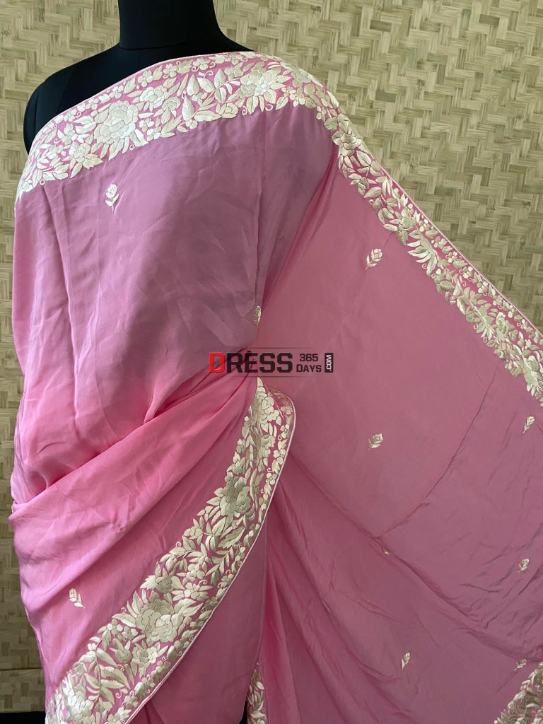 Ivory & Pink Parsi Gara Saree