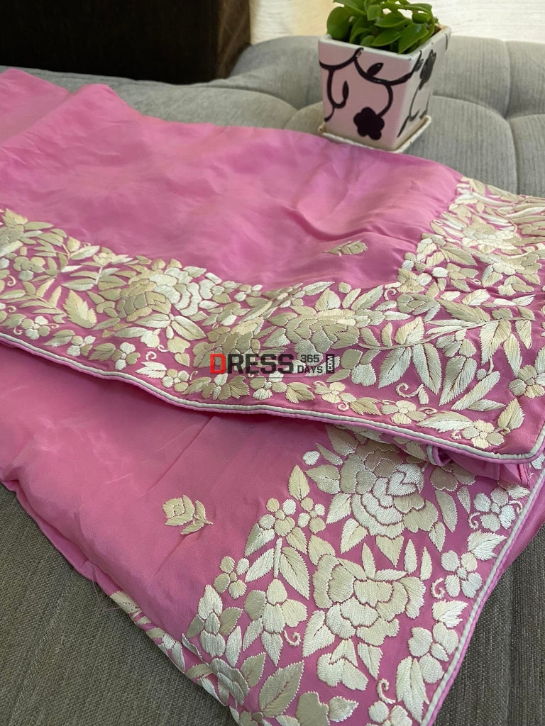 Ivory & Pink Parsi Gara Saree