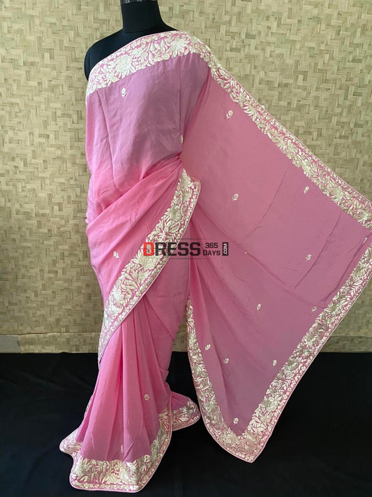 Ivory & Pink Parsi Gara Saree