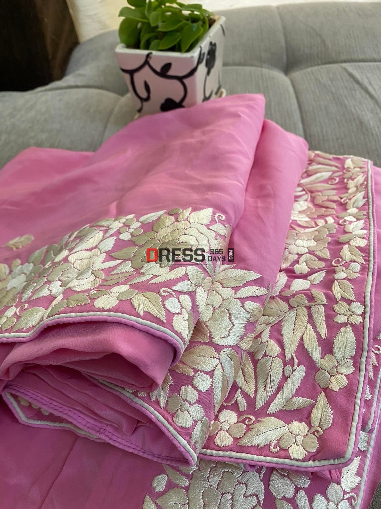 Ivory & Pink Parsi Gara Saree