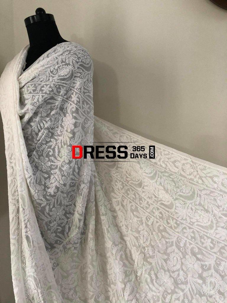 Ivory Pure Georgette Chikankari Dupatta