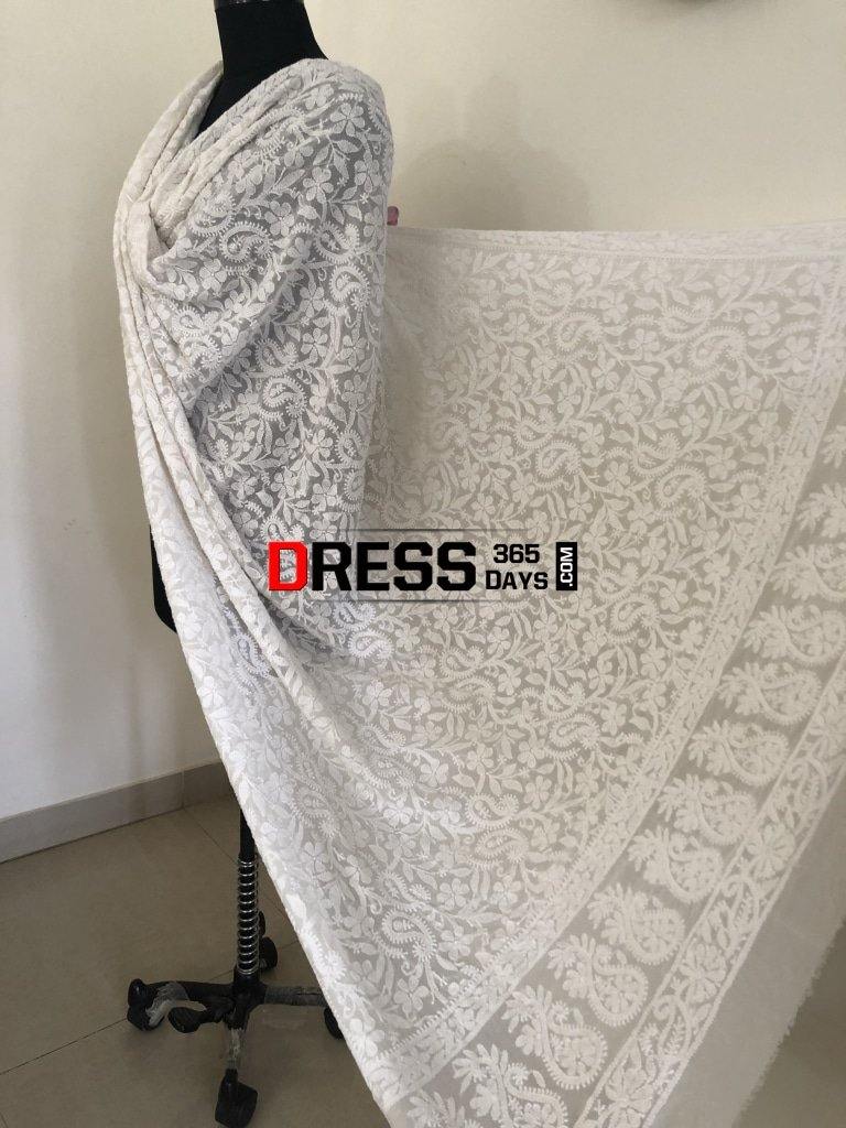 Ivory Pure Georgette Chikankari Dupatta