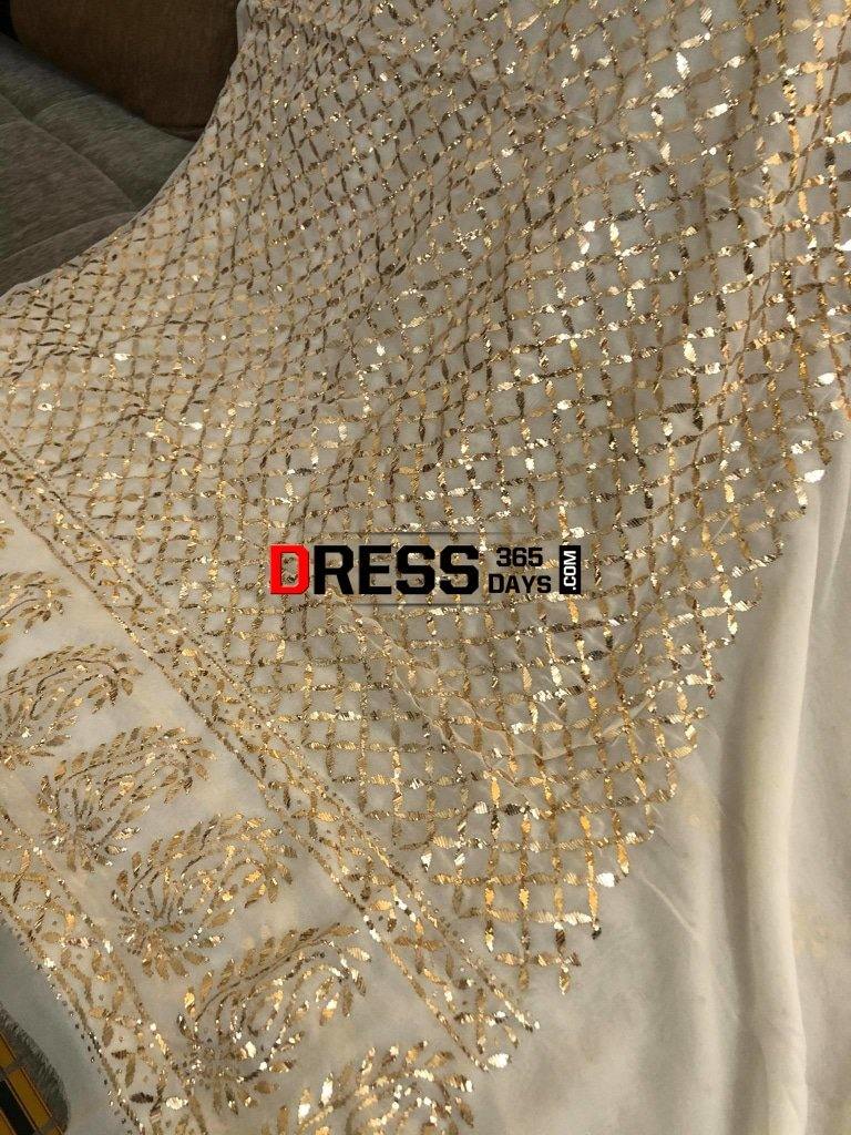 Ivory Pure Georgette Golden Kamdani Suit (Three Piece) Chikankari Suits