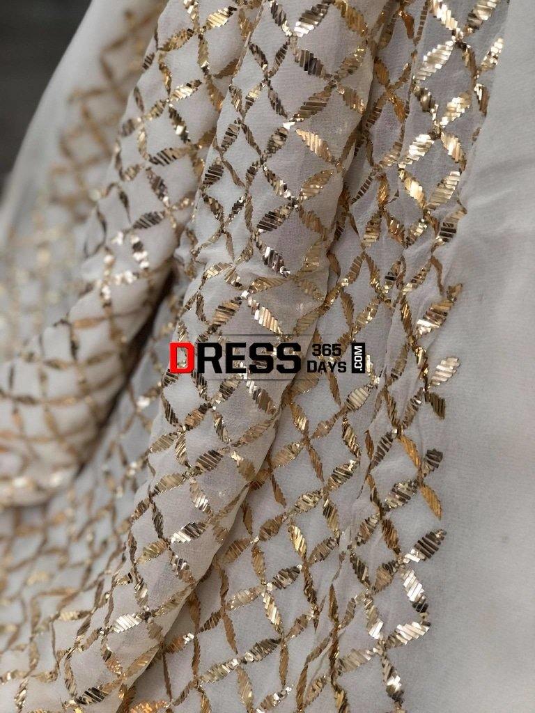 Ivory Pure Georgette Golden Kamdani Suit (Three Piece) Chikankari Suits