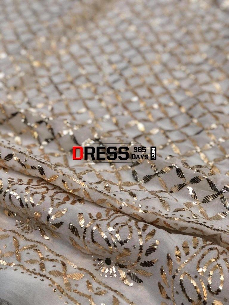 Ivory Pure Georgette Golden Kamdani Suit (Three Piece) Chikankari Suits