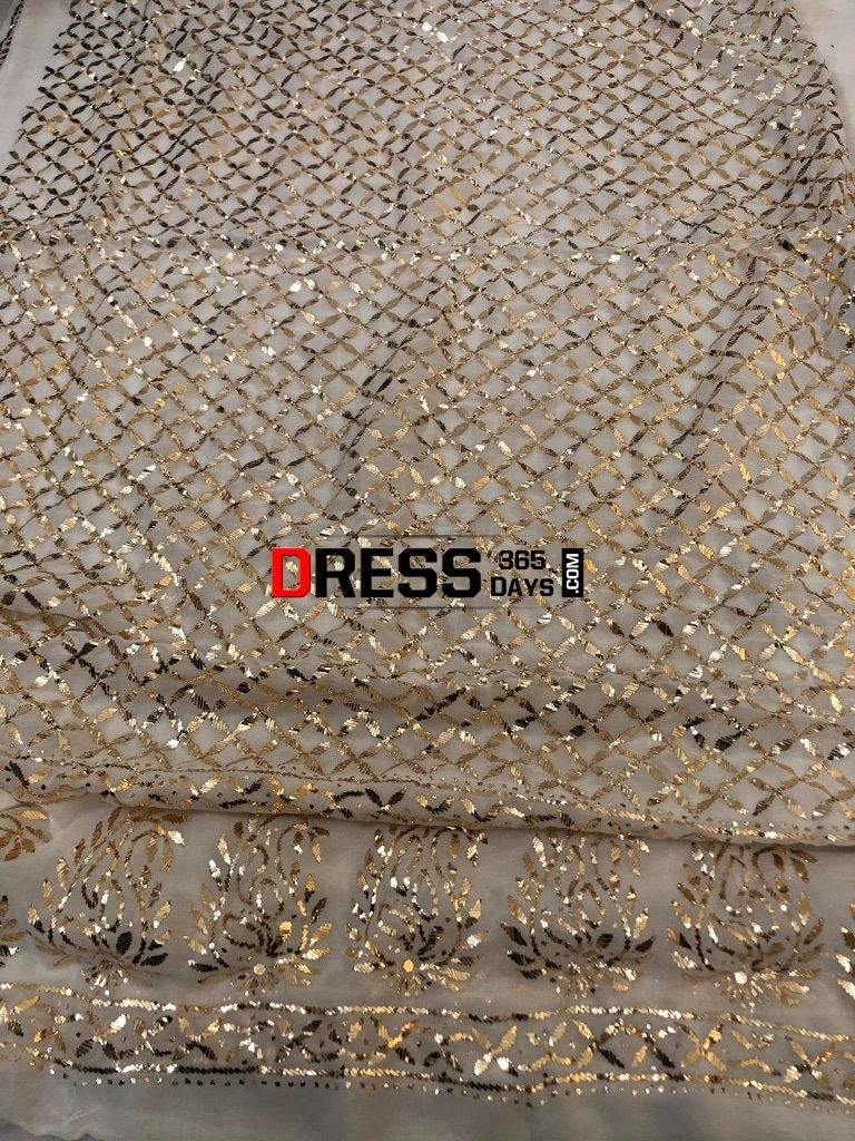 Ivory Pure Georgette Golden Kamdani Suit (Three Piece) Chikankari Suits