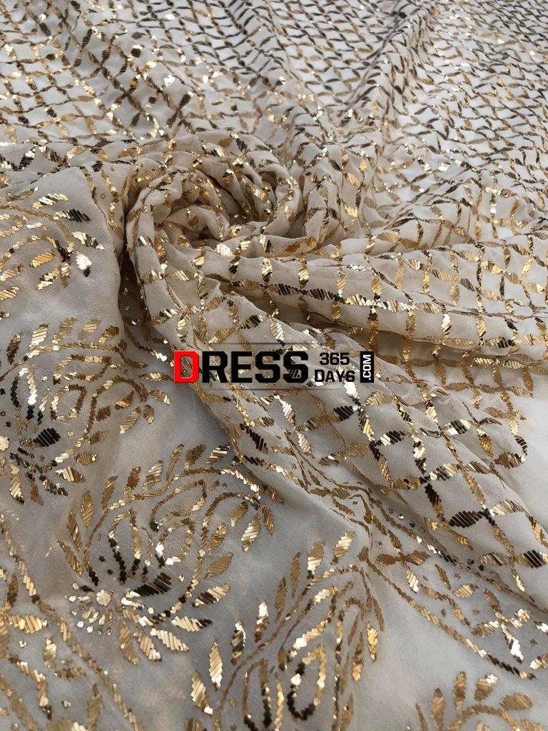 Ivory Pure Georgette Golden Kamdani Suit (Three Piece) Chikankari Suits