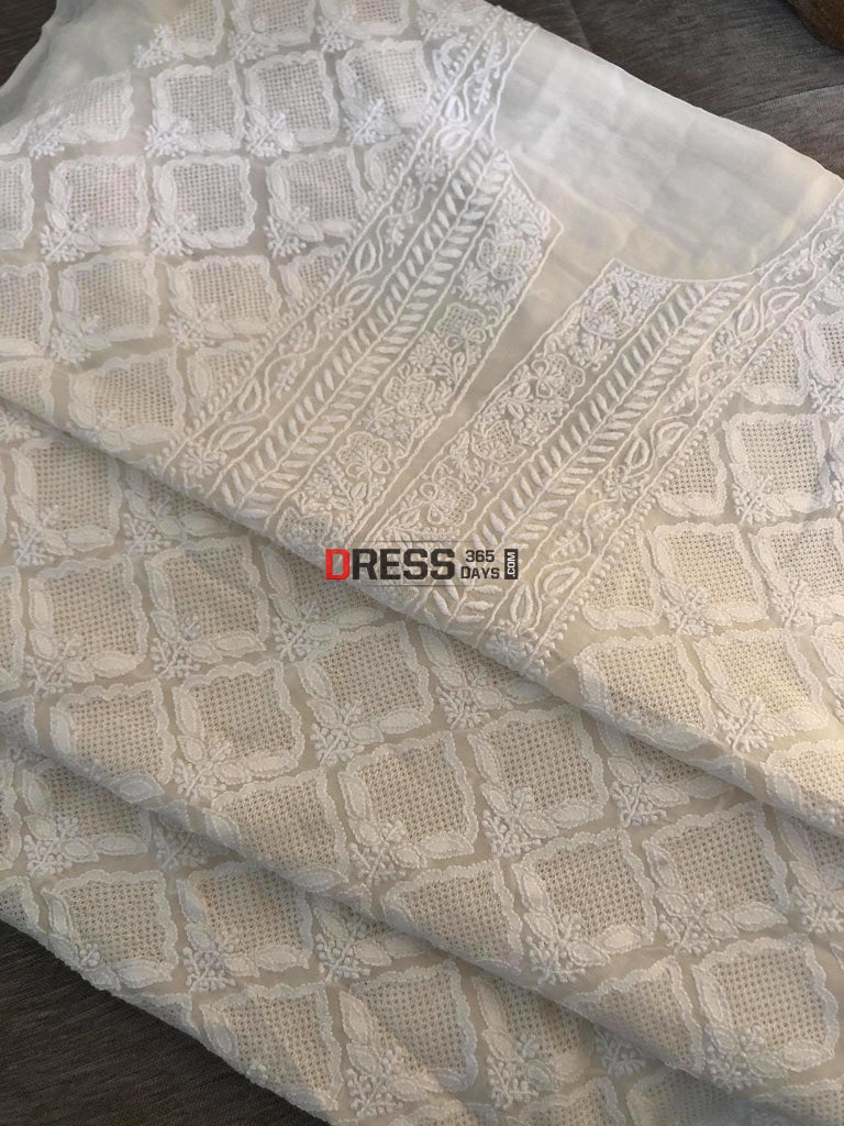 Ivory Pure Georgette Hand Jaali Suit Chikankari Suits