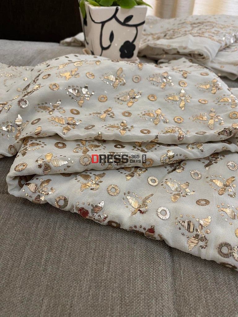 Ivory Pure Georgette Kamdani Lehenga Set Chikankari