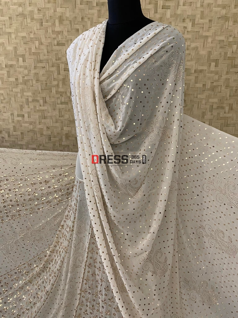 Ivory Pure Georgette Kamdani Lehenga Set Chikankari