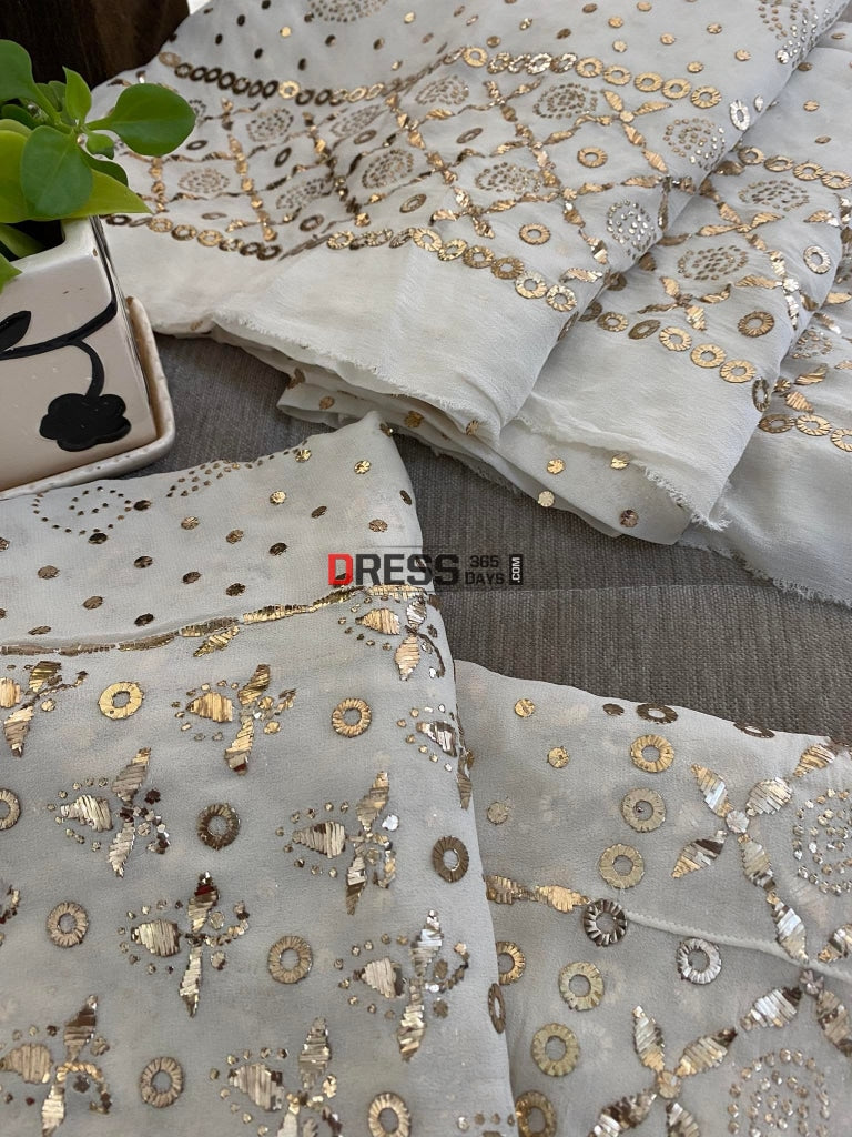 Ivory Pure Georgette Kamdani Lehenga Set Chikankari