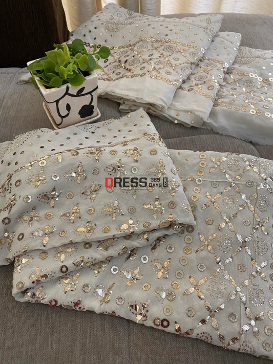 Ivory Pure Georgette Kamdani Lehenga Set Chikankari