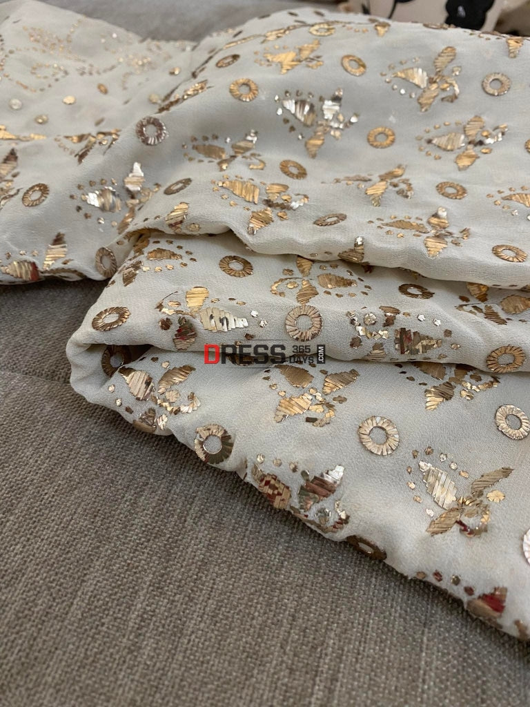 Ivory Pure Georgette Kamdani Lehenga Set Chikankari