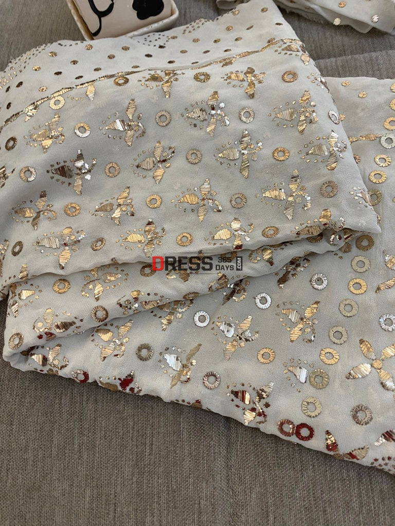 Ivory Pure Georgette Kamdani Lehenga Set Chikankari