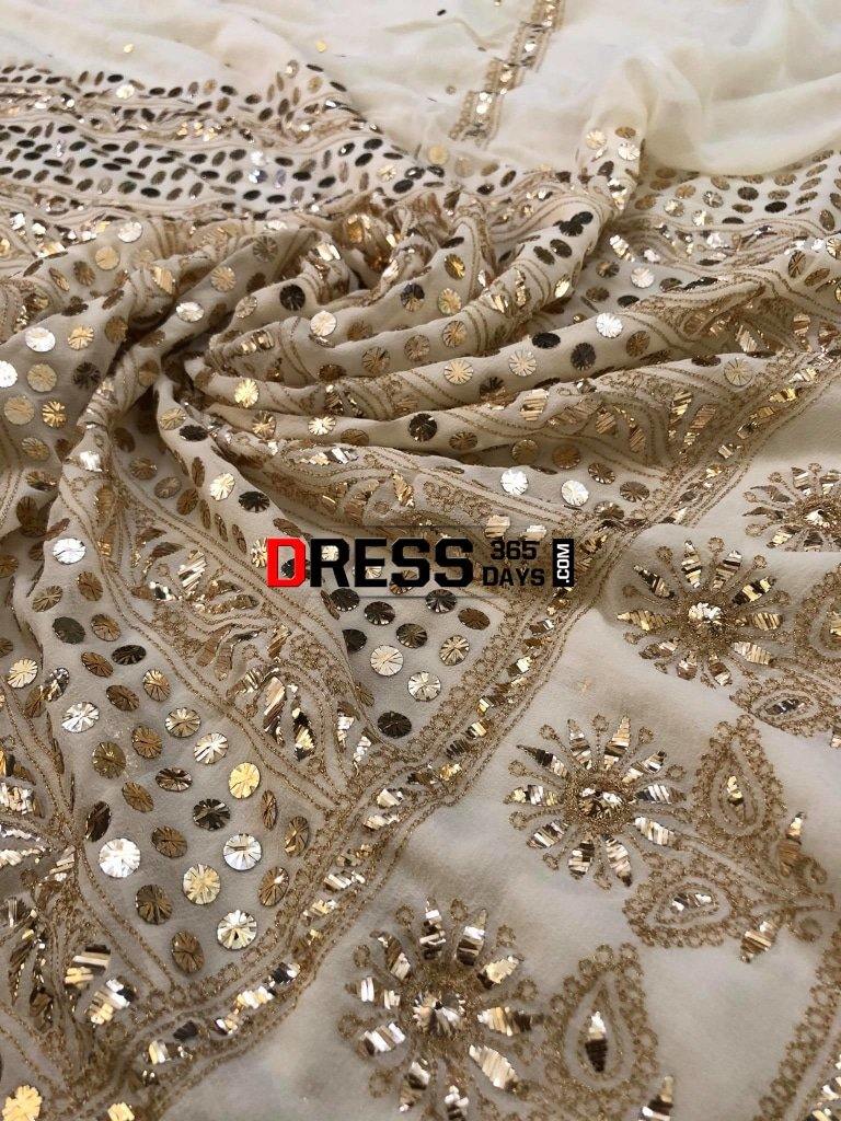 Ivory Pure Georgette Kamdani Suit Chikankari Suits