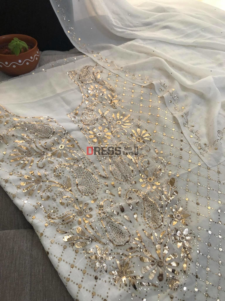 Ivory Pure Georgette Kamdani Suit Chikankari Suits