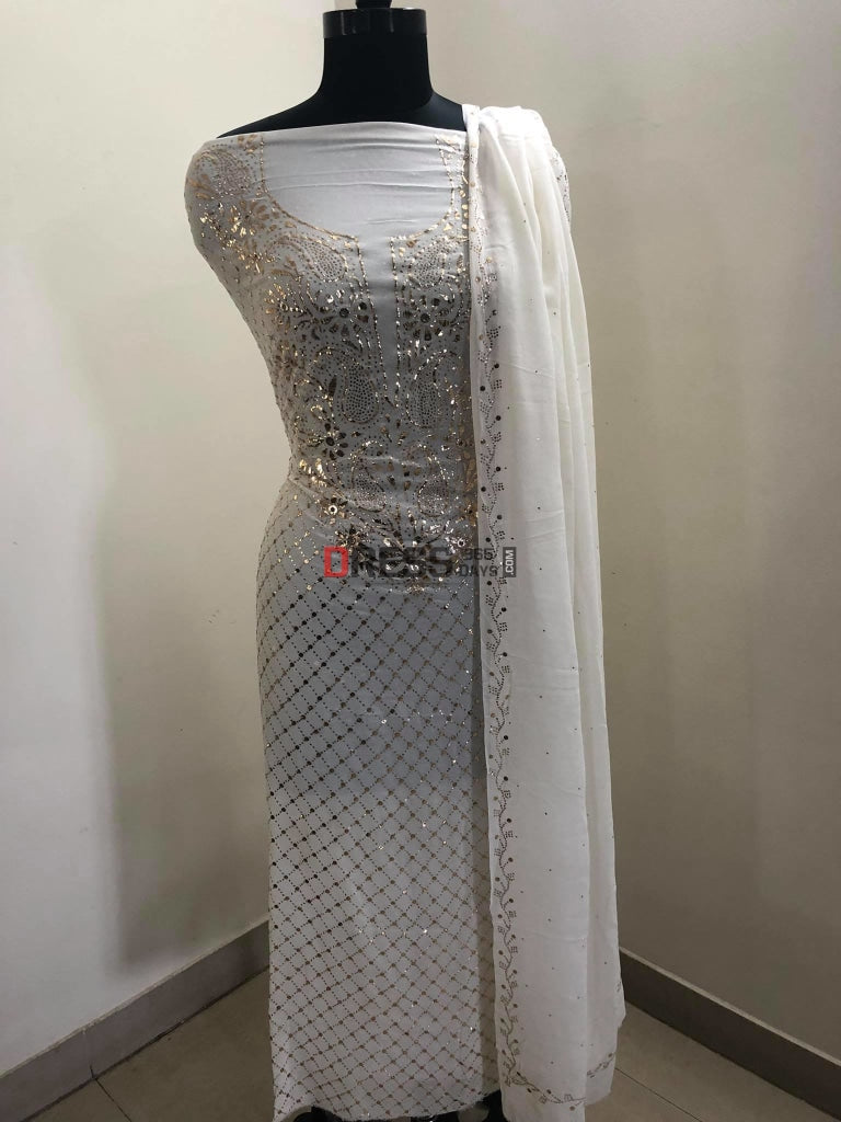 Ivory Pure Georgette Kamdani Suit Chikankari Suits