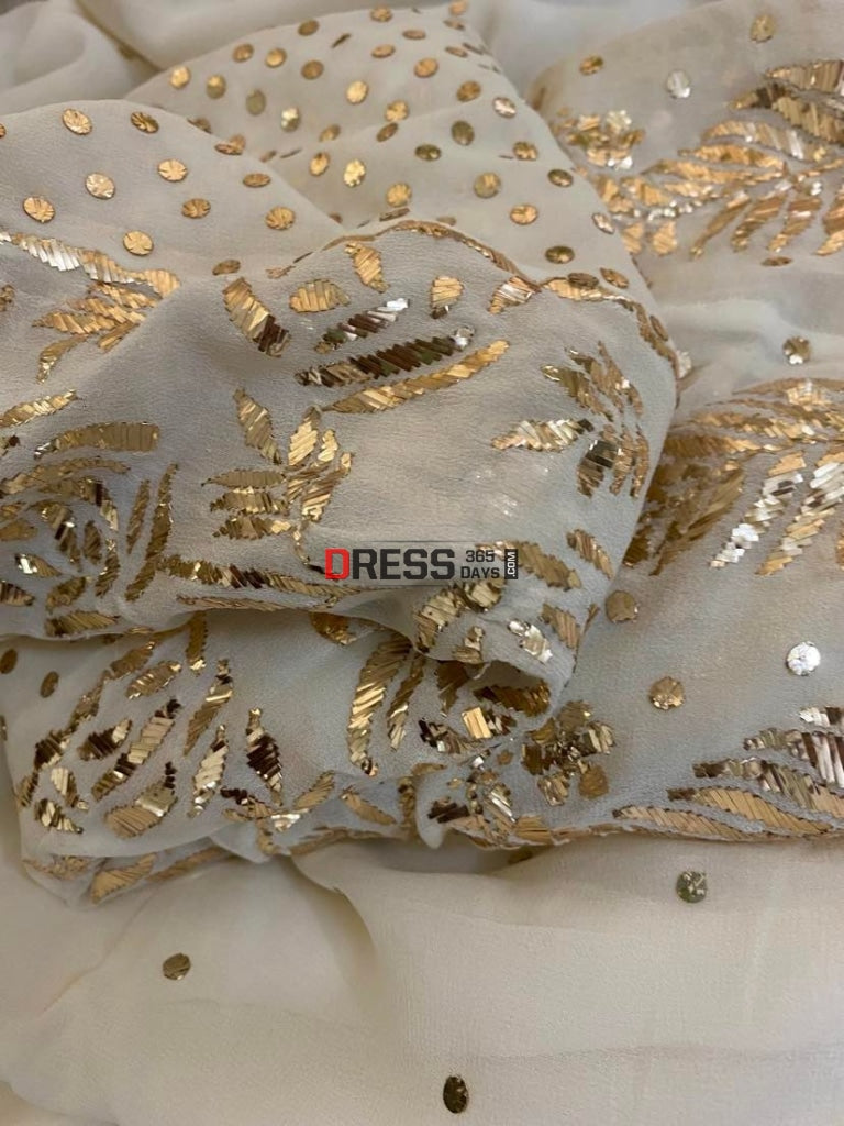 Ivory Pure Georgette Mukaish Anarkali Kamdani