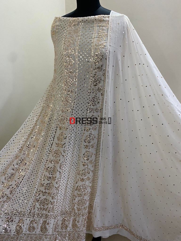 Ivory Pure Georgette Mukaish Anarkali Kamdani