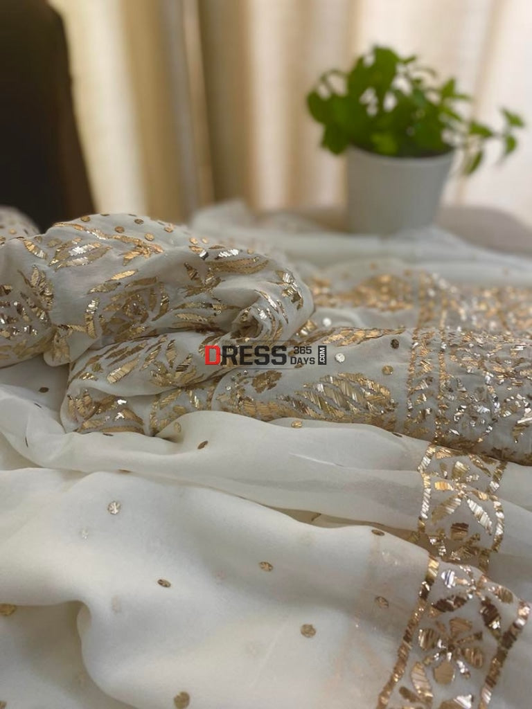Ivory Pure Georgette Mukaish Anarkali Kamdani