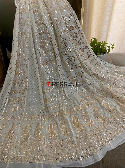 Ivory Pure Georgette Mukaish Anarkali Kamdani