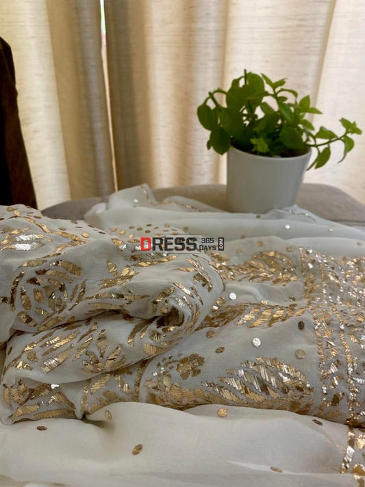 Ivory Pure Georgette Mukaish Anarkali Kamdani